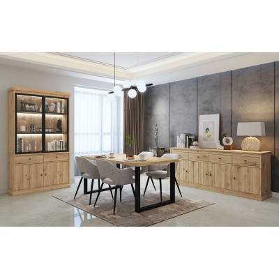 copy of Dining room Tom with sideboard, display cabinet and dining table - grey wood/anthracite