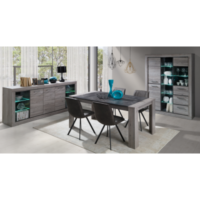 Dining room Lucas with sideboard, display cabinet and dining table - grey wood