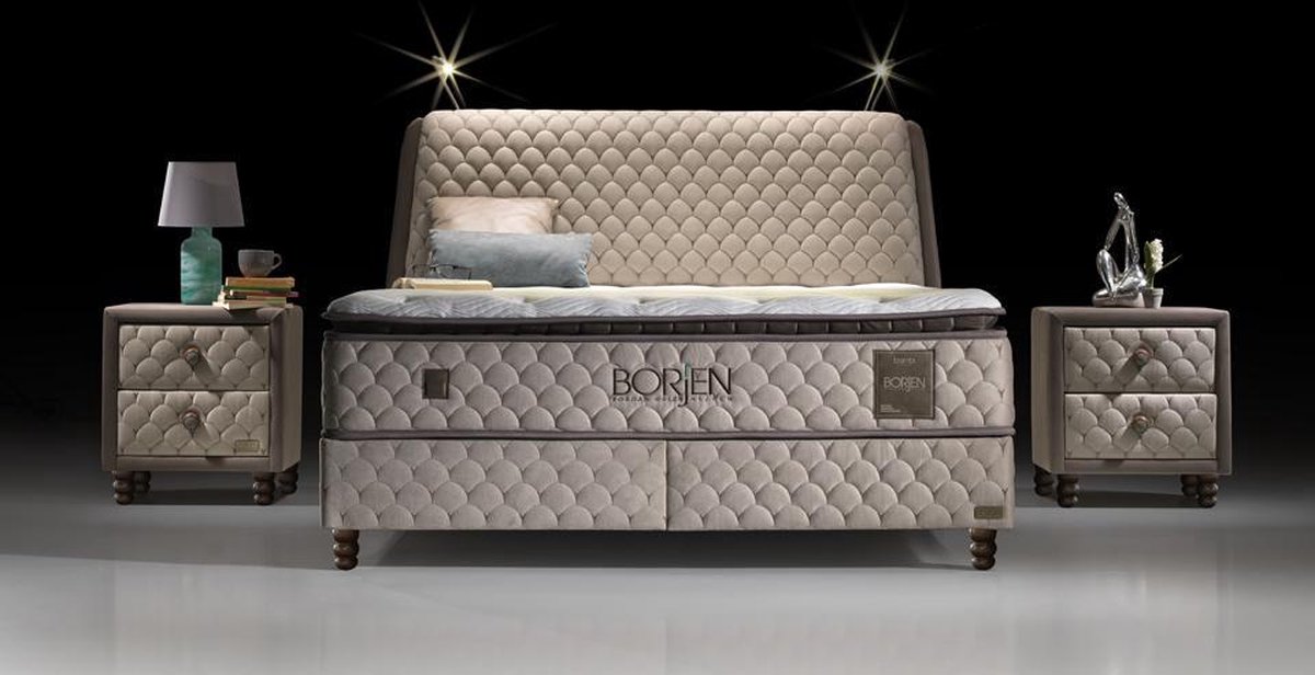 Bambi Borjen - Bed Boxspring Set - Complete Boxspring - 140 x 200 - Slaapkamerbed - 1 x Matras - 2 x Bedlade - 1 x Bedhoofdeinde - Bed met Opbergruimte - Lichtbruin