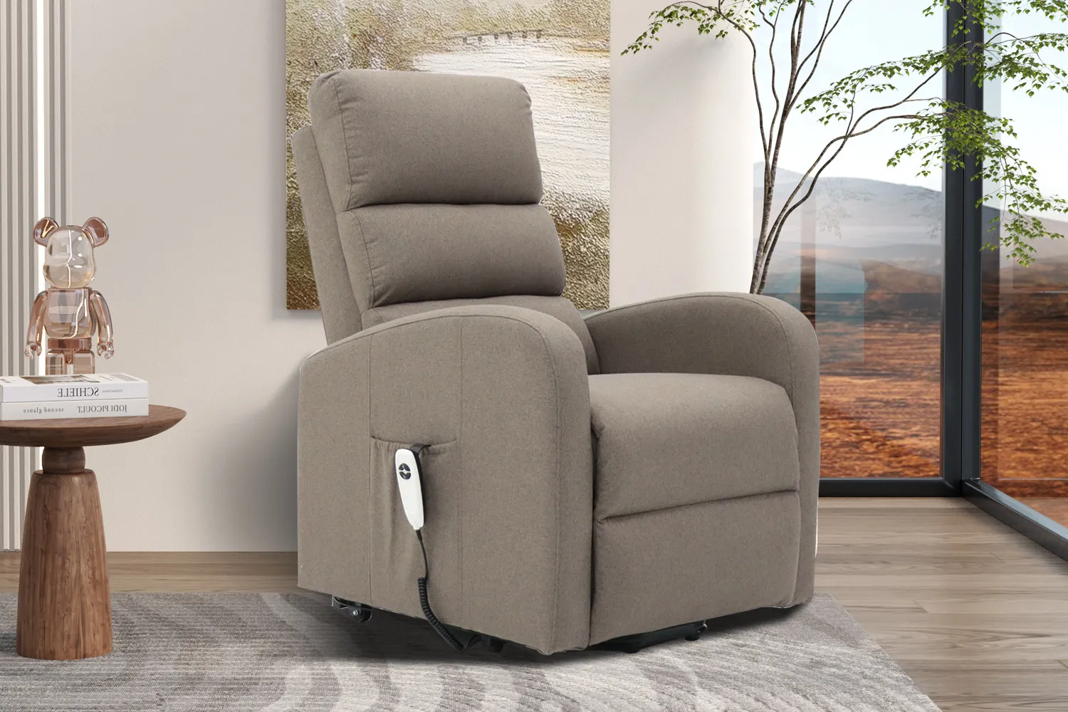 Elektrische Relaxfauteuil Bruges met Liftfunctie – Stof Taupe – 73 x 85 x 106 cm